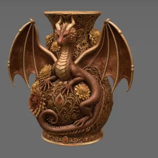 Crimson Floral Dragon Vase STL File for 3D Print - Model thumbnail 6