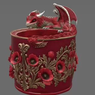 Crimson Poppy Dragon Planter STL File for 3D Print - Model thumbnail 6
