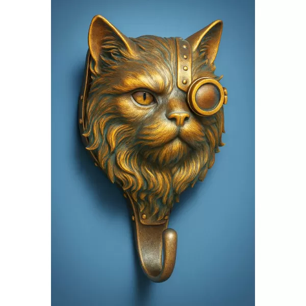 Steampunk Persian Cat Wall Hook – Highly Detailed - Model preview 1
