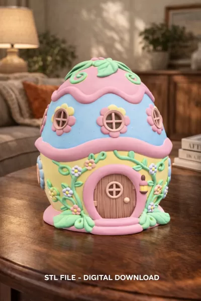 Cute Fantasy Egg House - STL File - Model preview 2