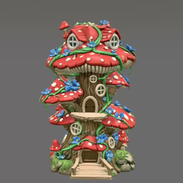Enchanted Mushroom Village Tower STL File 3D Printable - Model preview 7