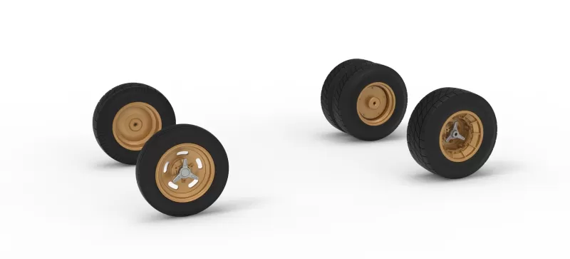 Wheel Set of Vintage Dirt Supermodified stock car V2 Scale 1:25 - Model preview 1