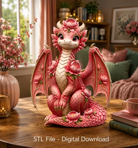 Rosé Bloom Dragon STL File for 3D Print - Model preview 5