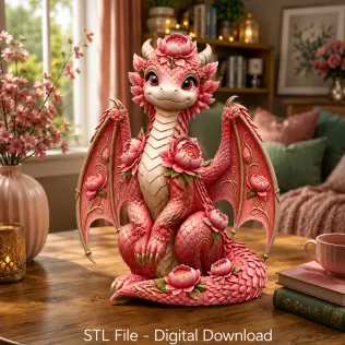 Rosé Bloom Dragon STL File for 3D Print - Model thumbnail 5