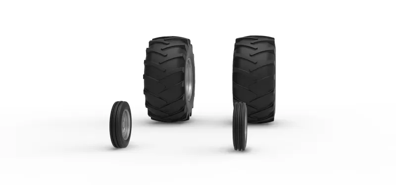 Wheel Set of Vintage Pulling tractor Version 2 Scale 1:25 - Model preview 3