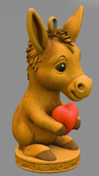 Sweet Donkey with Heart – Adorable 3D Printable Hanging Figurine - Model preview 6