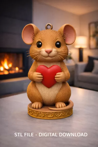 Cute Mouse with Heart – 3D Printable STL File - Model preview 2