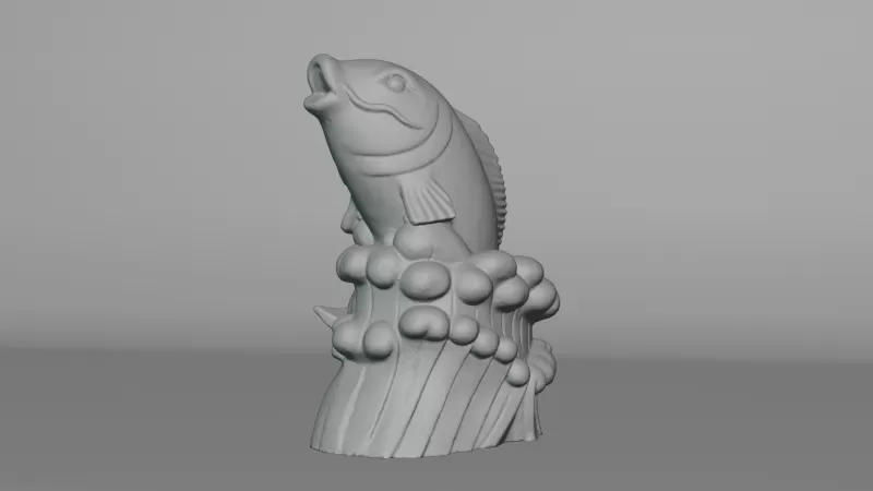 Stone Fish Sculpture -3D Model High-Quality PBR UV Mapped - Model preview 2
