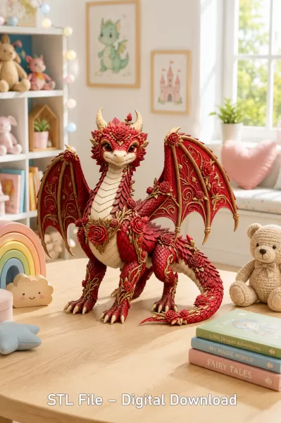 Crimson Rose Dragon STL File for 3D Print - Model preview 5