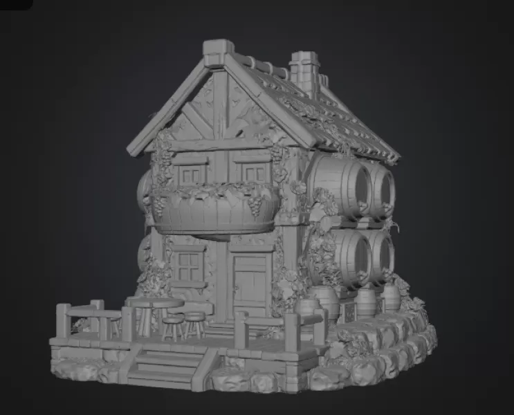 Fantasy Wine Cottage – Medieval Vineyard House STL for 3D Printi - Model preview 8