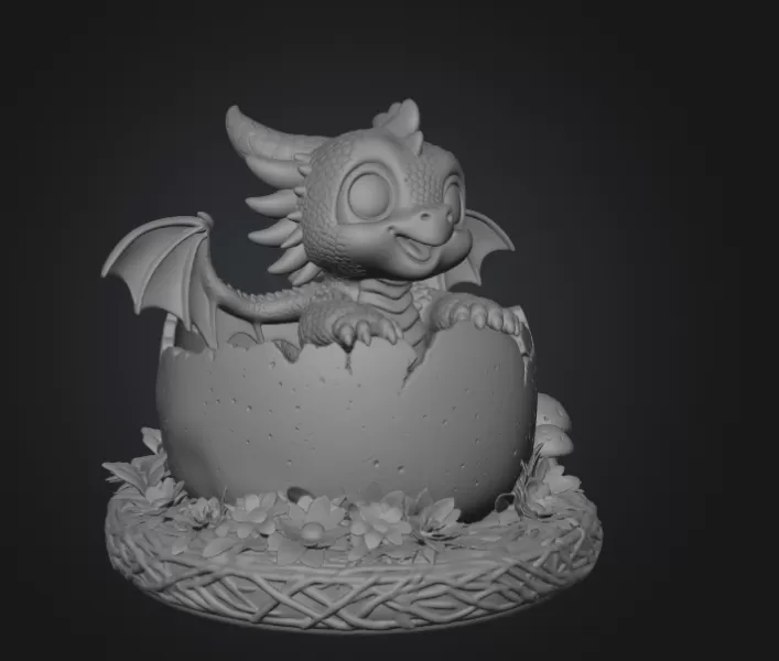 Baby Dragon in Egg – STL File for 3D Printing - Model preview 11