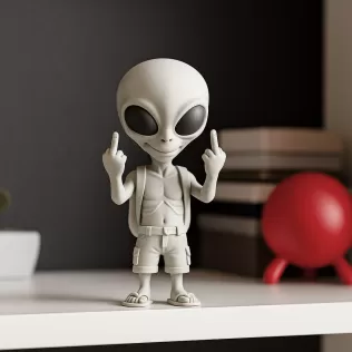 Funny Alien Figure | Middle Finger Alien Statue | Rude Sci-Fi - Model thumbnail 2