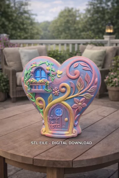 Fantasy Heart Fairy House - STL File 3D Printable - Model preview 2