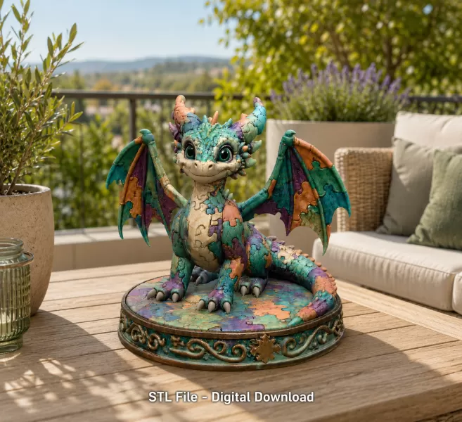 Colorful Kawaii Mosaic Dragon STL File for 3D Print - Model preview 1