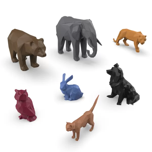 3D Low Polygonal Animals Set, Owl; Tiger; Cat; Elephant; Rabbit - Model preview 4