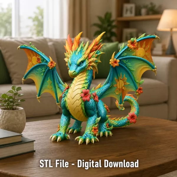 Summer Bloom Dragon STL File for 3D Print - Model preview 4