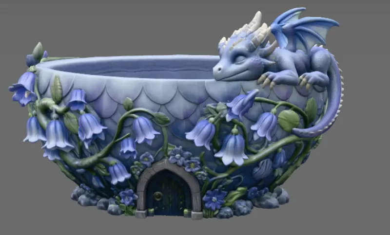 Baby Dragon Flower Bowl STL File for 3D Print - Model preview 5