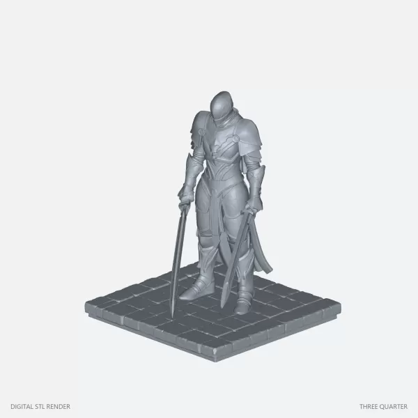 Closed Helmet Dual-Sword Warrior Statue - STL - Model preview 2