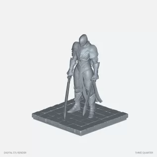 Closed Helmet Dual-Sword Warrior Statue - STL - Model thumbnail 2