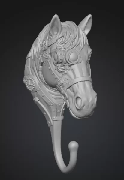 ✅ STL File Description – Steampunk Horse Wall Hook - Model preview 6