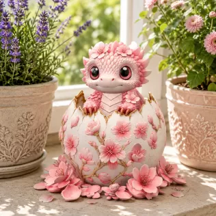 Cherry Blossom Baby Dragon in Egg STL File for 3D Print - Model thumbnail 2