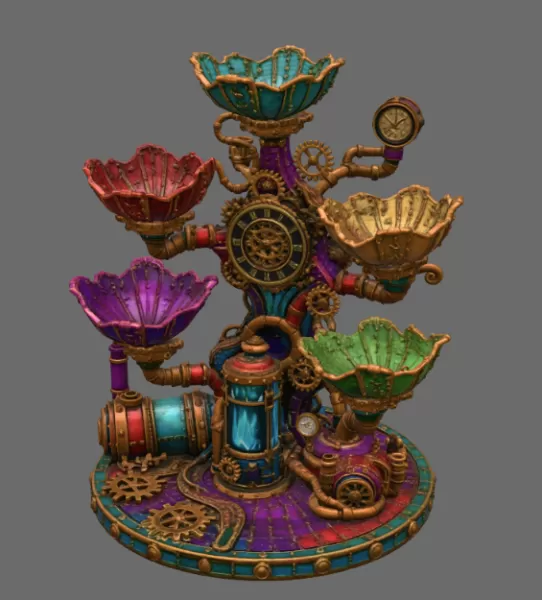 Steampunk Clockwork Bowl Organizer STL File for 3D Print - Model preview 9