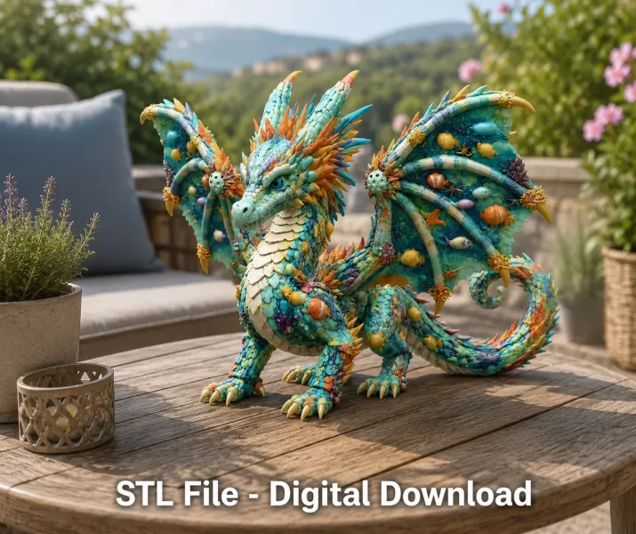 Ocean Bloom Dragon STL File for 3D Print - Model preview 2