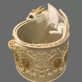 Golden Sunflower Dragon Planter STL File for 3D Print - Model thumbnail 9
