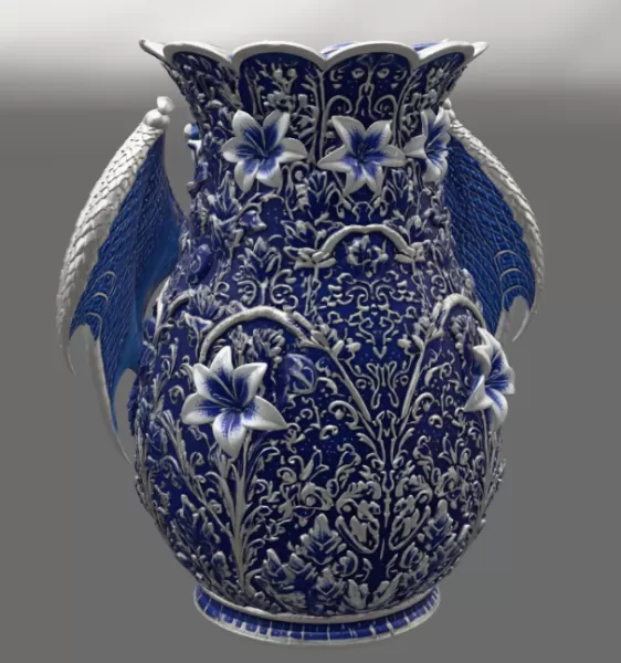 Royal Blue Lily Dragon Vase STL File for 3D Print - Model preview 11