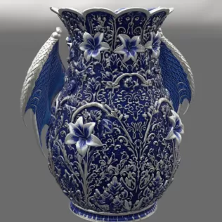 Royal Blue Lily Dragon Vase STL File for 3D Print - Model thumbnail 11