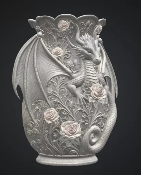 Emerald Rose Dragon Vase STL for 3D Print - Model preview 14