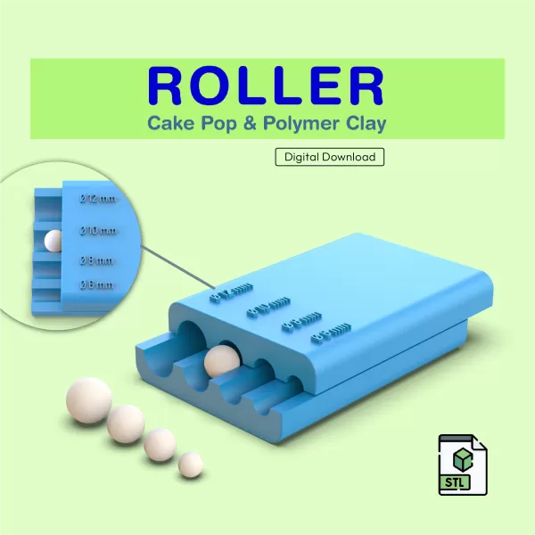 3D Round Shape Roller, 6-8-10-12 mm, Cake- Clay- Pottery- Cookie - Model preview 1