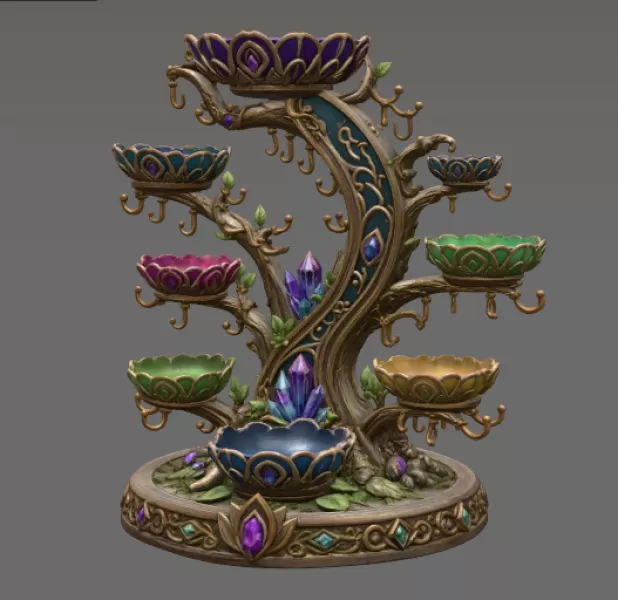 Enchanted Crystal Jewelry Tree STL File for 3D Print - Model preview 6