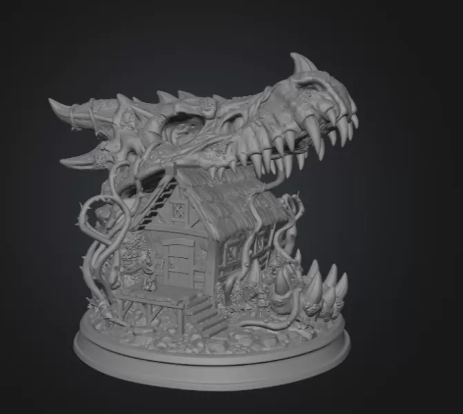 Dragon Skull Cottage STL File for 3D Print - Model preview 8