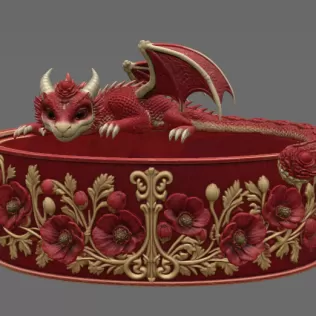 Crimson Poppy Dragon Planter STL File for 3D Print - Model thumbnail 7