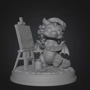 Cute Artist Dragon STL File for 3D Print