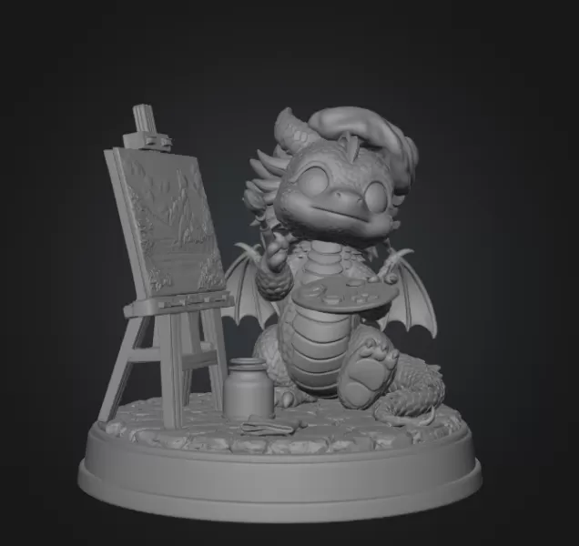 Cute Artist Dragon STL File for 3D Print - Model preview 11