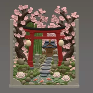 Sakura Sanctuary Book Nook STL File for 3D Print - Model thumbnail 8