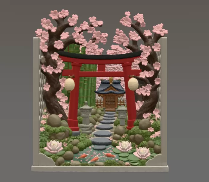 Sakura Sanctuary Book Nook STL File for 3D Print - Model preview 8