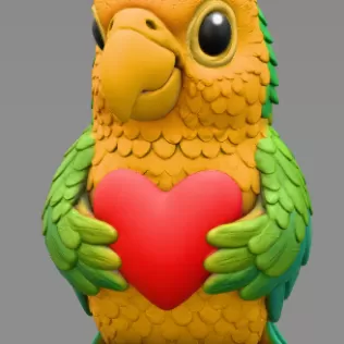 Colorful Parrot Pendant Holding a Heart – Cute Bird Pendant - Model thumbnail 2