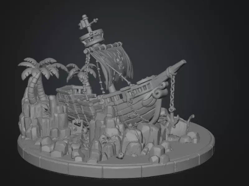 Pirate Treasure Island Shipwreck STL File for 3D Print - Model preview 15