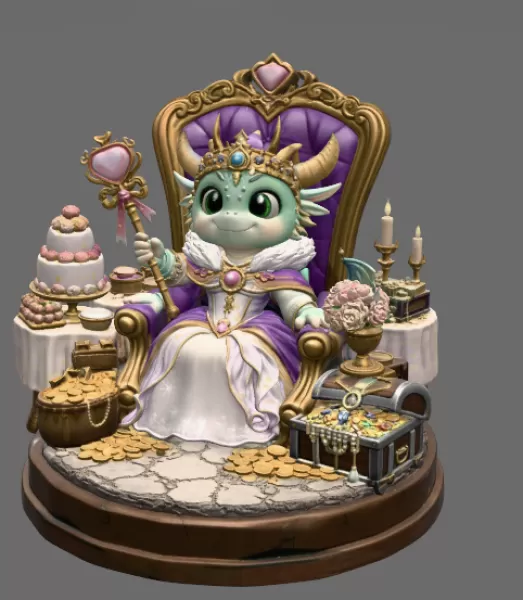 Royal Dragon Queen STL File for 3D Print - Model preview 3