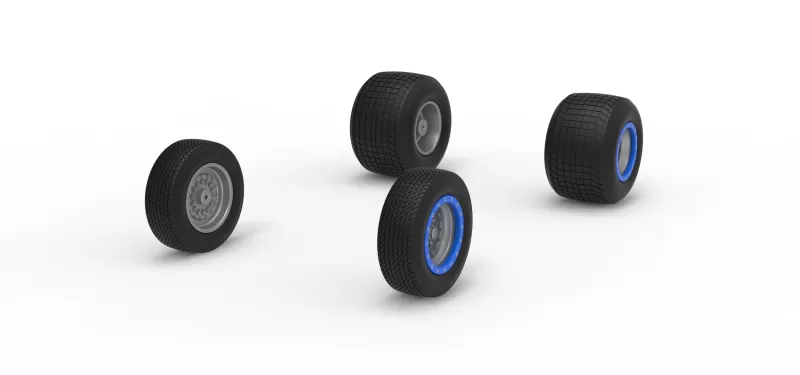 Wheel Set of Vintage Dirt Silver Crown Car Scale 1:25 - Model preview 2