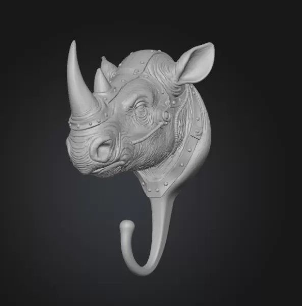 🦏 STL File Description — Steampunk Rhino Wall Hook - Model preview 1
