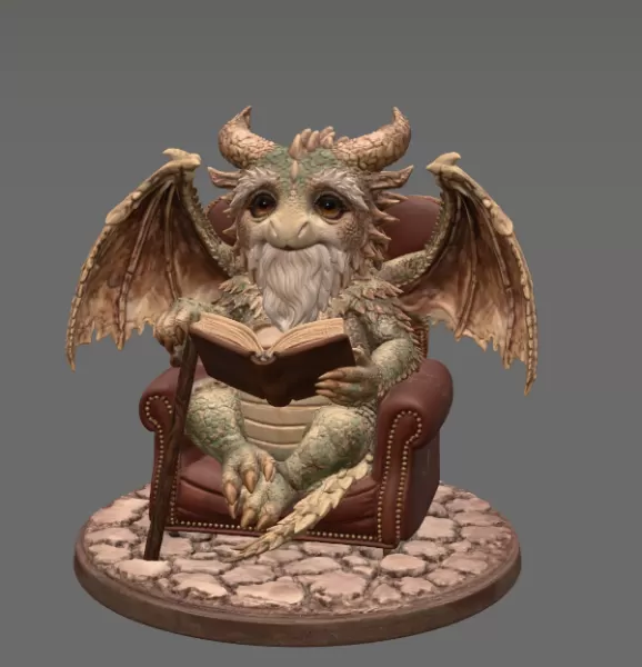 Wise Scholar Dragon STL File 3D Print - Model preview 1