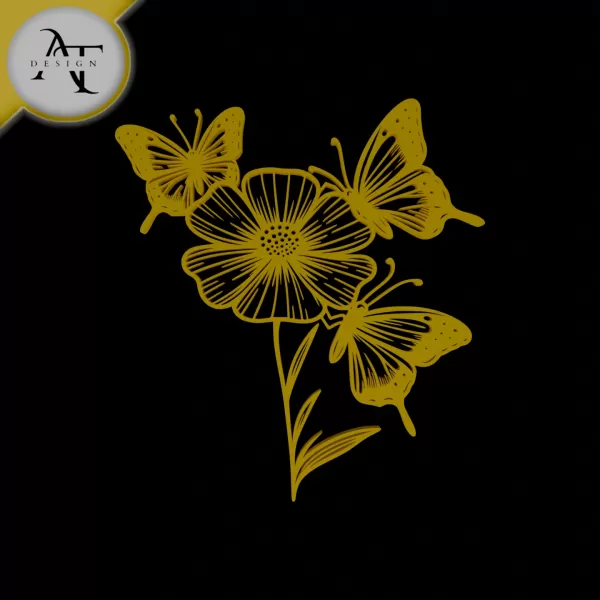 Butterflies and flowers - Silhouette - 2D Wall Art Decor - Model preview 1