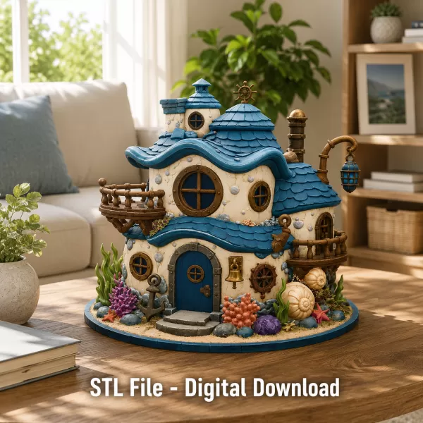 Seaside Fantasy Cottage STL File for 3D Print - Model preview 2