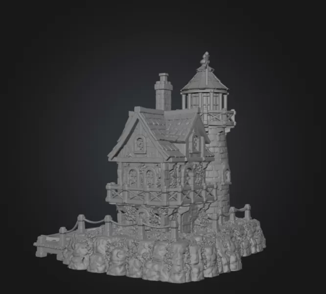 Coastal Lighthouse Cottage STL File for 3D Print - Model preview 15