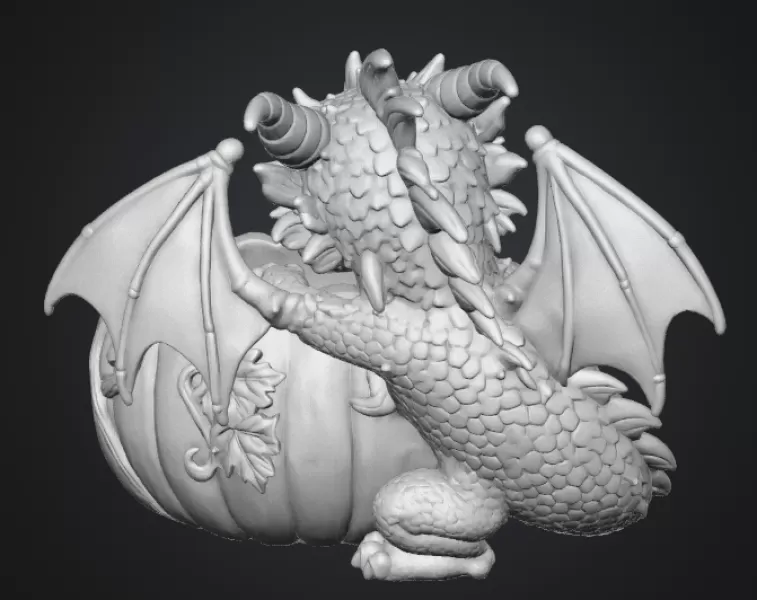 Autumn Baby Dragon Pumpkin Bowl STL File for 3D Print - Model preview 15