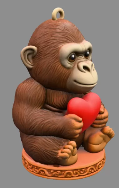 Cute Gorilla STL File – 3D Printable Valentine Figurine - Model preview 5